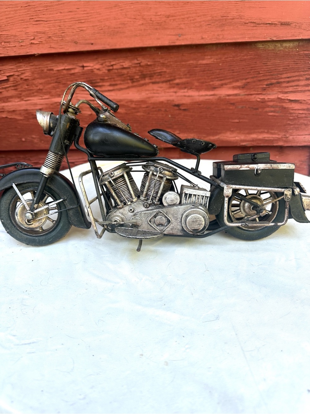 Vintage-Style Black Metal Motorcycle Sculpture - Home Art Accent